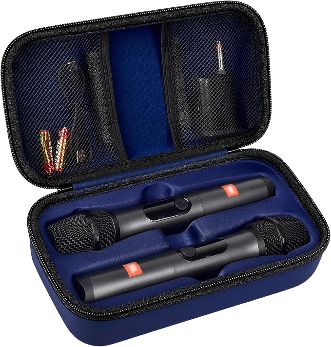 Wireless Microphone Case Compatible with JBL Wireless Two Microphone System, Handheld Dual Mic Travel Bag for Singing or Karaoke for Receivers, Adapters, AA Batteries by Againmore