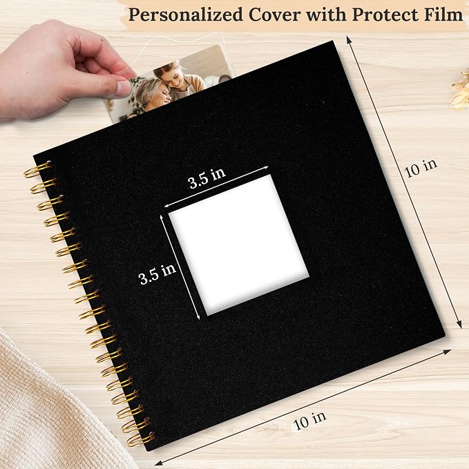 10"x10" Scrapbook Photo Album Linen Cover 40 Sheets 80 Pages White Paper | Black Hardcover Kraft White Pages Memory Book, for Travel Wedding Guest Book Christmas Baby Fits 4x6 & Instant Photos - Image 2