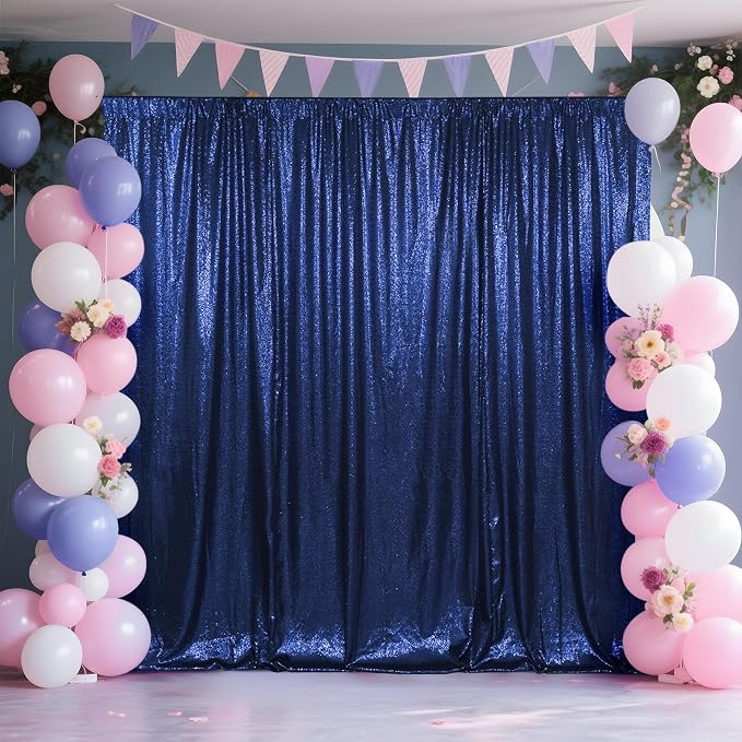 SquarePie 5x7ft Navy Blue Sequin Backdrop, High Density Non-Transparent Glitter Curtain for Photography, Birthday, Wedding Party Decorations, Thick Solid Background with 4" Rod Pocket, 1 Panel - Image 2