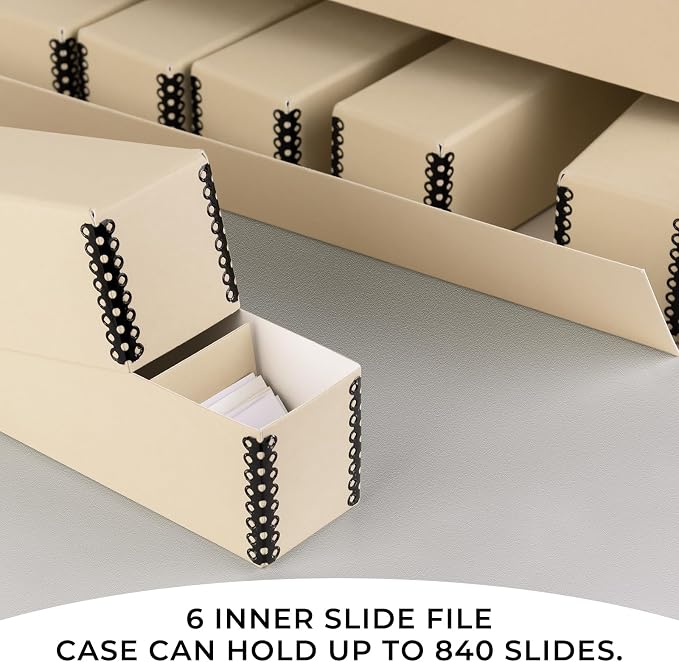 Golden State Art, Archival Slide Storage Box, Tan, 15.5"x11.5"x3" | Acid-Free Metal Edge Organizer With 6 Inner File Cases, Holds Up to 840 Films, For Storing Photos and Negatives - Image 5