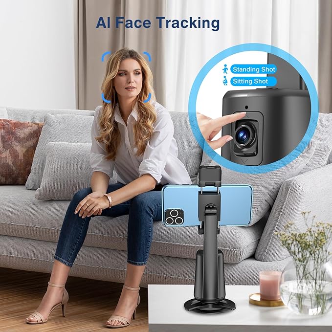 Auto Face Tracking Tripod 360° Rotating Cell Phone Photo and Video Kits Stand, No App, Camera Stand with Remote and Gesture Control, Rechargeable Smart Shooting Stand for Live Recording Tiktok（Black） - Image 6
