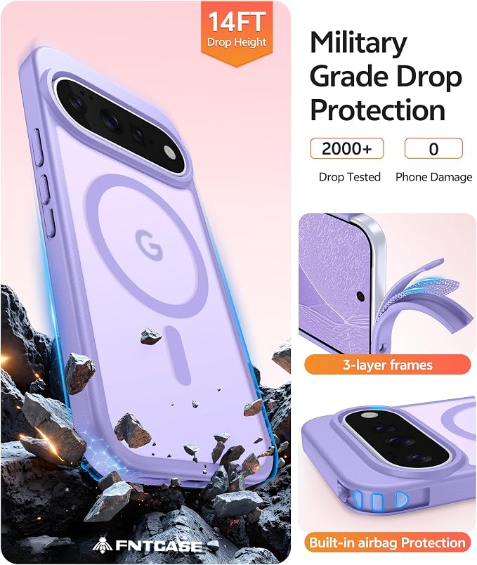 FNTCASE for Google Pixel 11 Pro Case / Pixel 11 Case, with Screen Protector | Fit for Magsafe, Translucent Matte, 14FT Military Grade Drop Protection, Shockproof Protective Phone Cover, Light Purple - Image 6