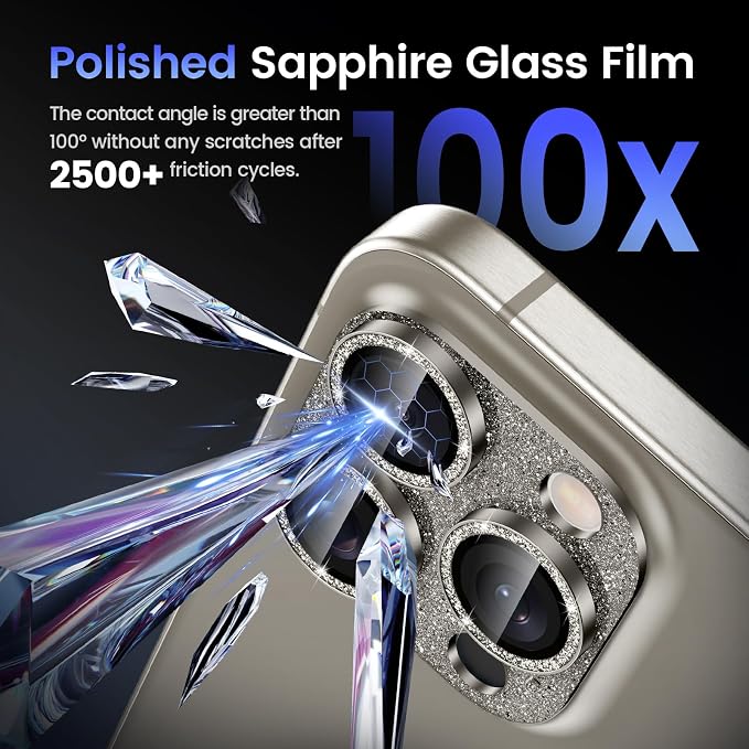 Tensea for iPhone 16 Pro Max/16 Pro/14 Pro Max/14 Pro Camera Lens Protector | Metal Bling Aluminum Alloy Tempered Glass Cover Camera Screen Protector Accessories, Case Friendly - Image 5