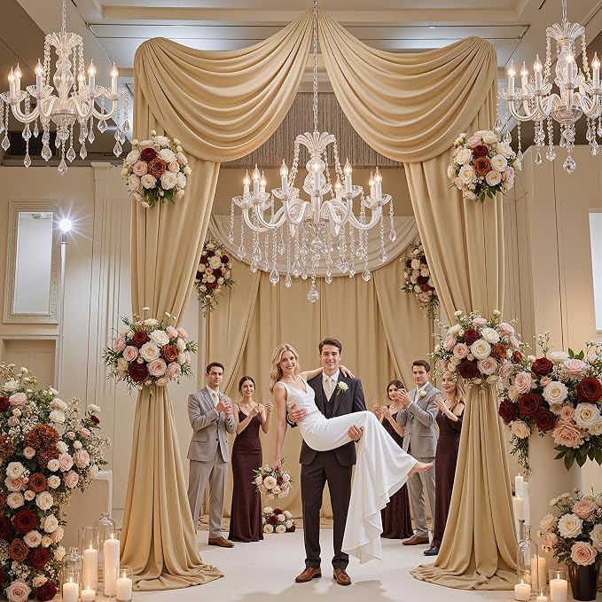 10x16 ft Champagne Backdrop Curtains for Weddings, Birthdays and Photos | 2 Panels 5x16 ft, Wrinkle-Free Polyester Drapes, Washable, Ironable, 4 in Rod Pocket for Baby Showers and Graduations - Image 5