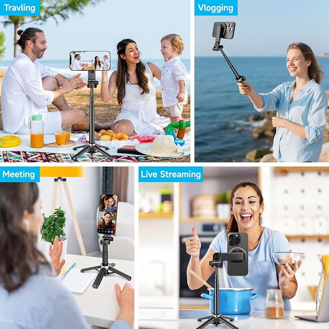 2026 5-in-1 Magnetic Selfie Stick with Remote, 16 inches | 360° Rotation, Transforms into Mini Tripod/Camera Grip/Handheld Stabilizer/Phone Stand, For Cell Phone - Image 7