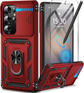 Taisairu for Samsung Galaxy S26 Ultra Case with Screen Protector & Slide Camera Lens Cover, Built-in Magnetic Ring Stand Shockproof Protective Phone Case for Samsung S26 Ultra Case (Red) by Taisairu