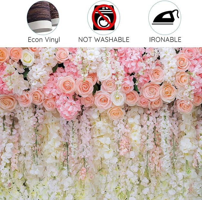 5x4ft Pink Rose Flower Wedding Photography Backdrop Spring Floral Photography Backdrop Valentine's Day Mother's Day Girl Birthday Baby Shower Wedding Bridal Party Banner Photo Booth Props Background - Image 7