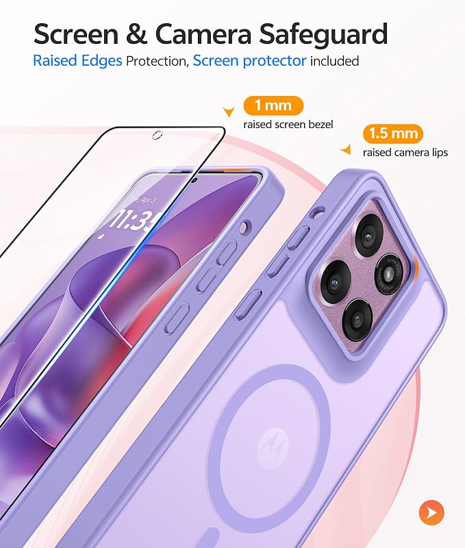 FNTCASE for Moto G Stylus 2026/2025 Case, Fit for Magsafe, Screen Protector | Translucent Matte Magnetic Back, 14FT Military Grade Drop Protection, Shockproof Protective Phone Cover, Light Purple - Image 4