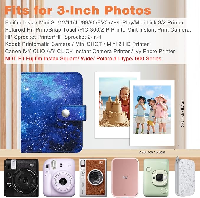 Fintie Mini Photos Album Book for 2x3 Inch Films - 52 Pockets Small Albums | For Fujifilm Instax Mini, Polaroid Hi-Print Pictures, Portable Kpop Photocard Holder, Travel Memory Book, Starry Sky - Image 2