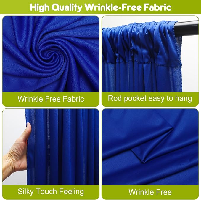 Royal Blue Backdrop Curtain Drapes for Parties, 3Pack 10x10FT | Wrinkle Free Polyester Curtain Backdrop Draping Fabric for Backdrop Photoshoot Birthday Party Background,6 Panel 5x10FT - Image 3
