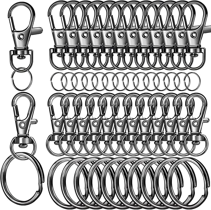 LEOBRO 60 PCS Lobster Claw Clasps and Key Rings, Keychain Clips and Key Chain Rings, Keychain Making Kit, for Key Chains, Jewelry Making, Crafts, Gray Black by LEOBRO