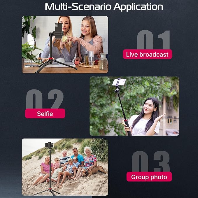 ULANZI MT-44 Auto Open Phone Tripod, 59" Extendable Selfie Stick Vlog Stand | 2-in-1 Phone Clip, Cold Shoe, 360° Ball Head Camera Tripod for iPhone Sony DJI Osmo Pocket 4 Nano Luna, Portable for Travel - Image 7