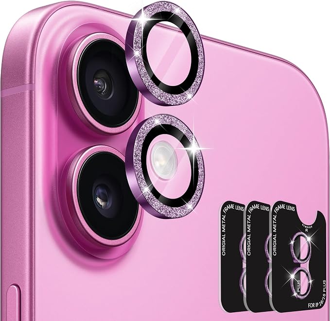 Orzero (3 Sets) Camera Lens Protector Compatible for iPhone 17 6.3”/16 6.1”/16 Plus 6.7“, Protector de Cámera Bling One-Step Installation Individual Metal Ring Case Friendly - Pink by JumpIntoOrzeroLet%E2%80%99sExploreLikeNeverBefore