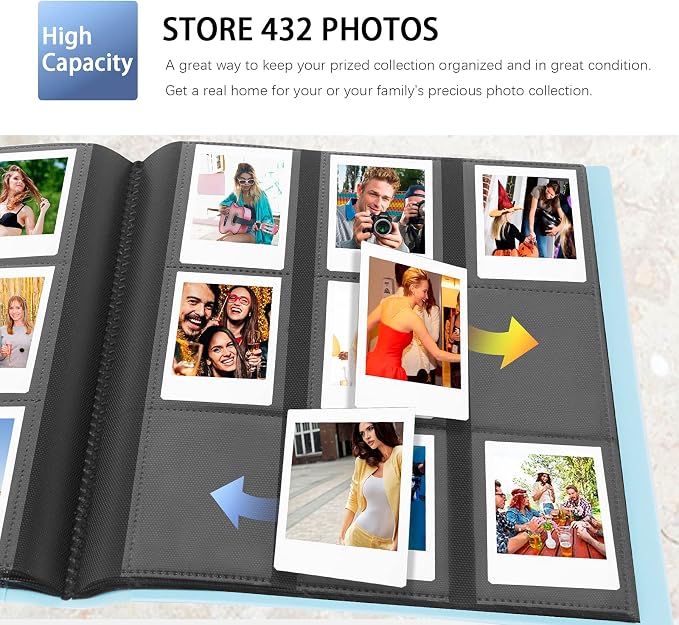 432-Pocket Photo Album For Polaroid 2x3 In Photos Instant Camera | Fit Fujifilm Instax Mini Series, Evo, Liplay Instant Cameras, Photo Book For Birthday, Anniversary, Families Memories, Blue - Image 3