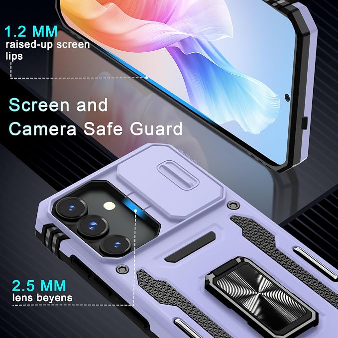 DEERLAMN Case for Samsung Galaxy S24 6.2-Inch with Slide Camera Cover+Screen Protector(1 Pack), Rotated Ring Kickstand Military Grade Shockproof Protective Cover-Light Purple - Image 6