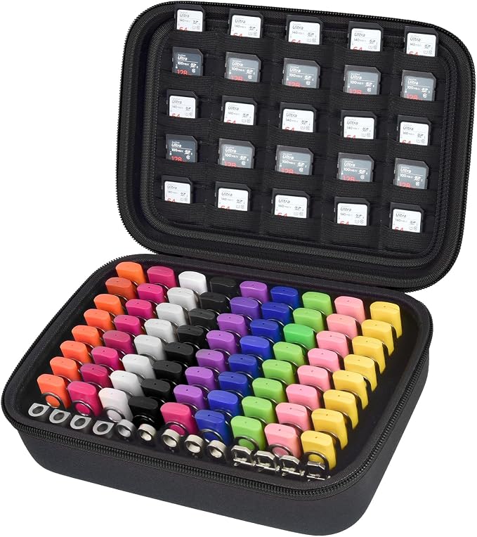 Comecase USB Flash Drive Case, Holds 85 USB Drives and 25 SD Cards | Pre-Cut Foam Stores 85 USB & 25 SD Cards; EVA Hard Shell, Black, X-Large, Case Only by COMECASE