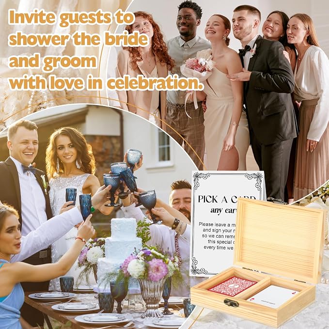 AceOrbit 57 Pack Red Wedding Guest Book Playing Cards Set with Wooden Box | Wedding Signing Guestbook Alternative Personalized Blank Deck of Cards for Guest Reception Romantic Vegas Bridal Shower Games - Image 4