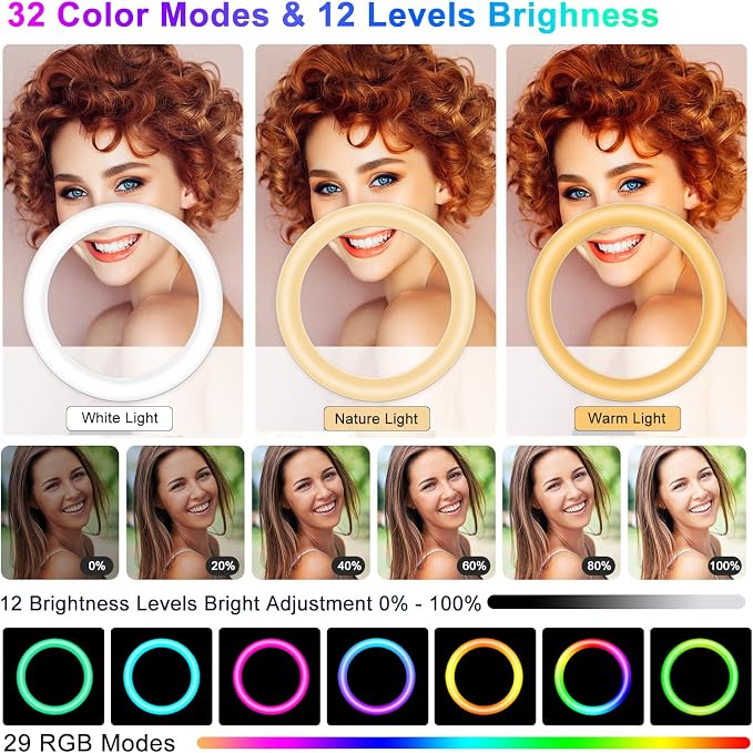 STALLY 10.2" Ring Light with Stand for for iPhone/TikTok, 75" Tall Tripod | Ring Light with Phone Holder,Wireless Remote,12 Dimming Levels,96 Color Modes, Selfie Light for Makeup,Live Stream,YouTube - Image 2