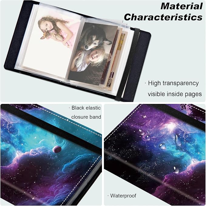 Small Photo Album 4x6 60 Pockets 120 Photos - Adventure Book Baby Photo Albums Photo Books for 4X6 Pictures Memory Book with Black Elastic Band for Photo Storage, A Blue And Purple Space - Image 5