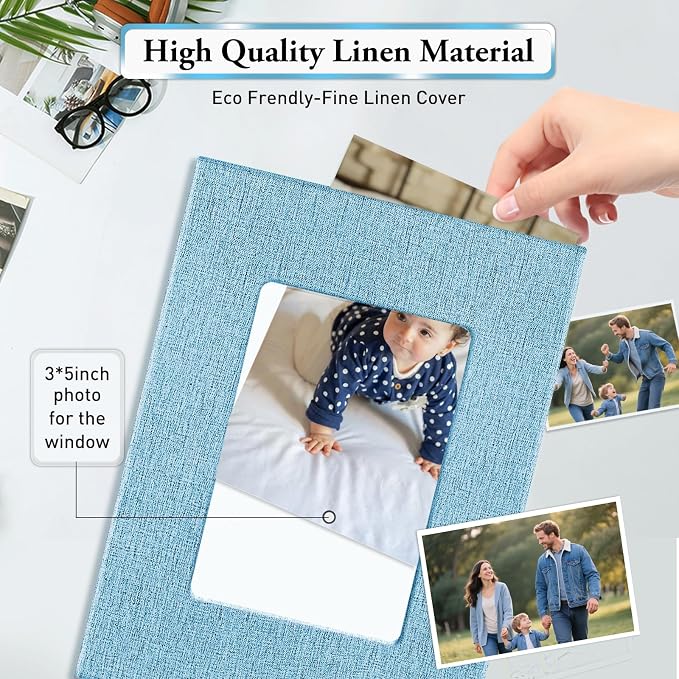 Photo Album 4x6,Linen Cover Slide-in Photo Album Book Can Holds 200 4x6 Photos with 50 Black Sheets for Baby Family Pictures Artwork or Postcards Storage (Denim Blue) - Image 5