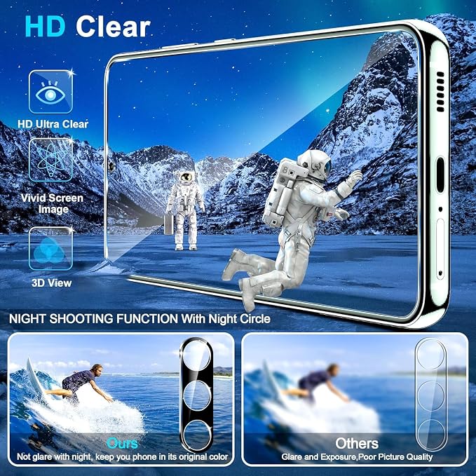 Samcorn [3+3 Pack Pack Galaxy A17 5G Screen Protector, HD Clear Tempered Glass, Fingerprint Unlock, 3D Curved, Scratch Resistant, No Bubble for Samsung Galaxy A17 5G Glass Screen Protector - Image 3