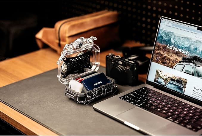 Evergreen Dry Box Tech Organizer – For Camera, Cables, Hard Drives, Memory Cards, Keys, Compatible with GoPro, Airtags (Small, Rubber Boot, Clear) - Image 8