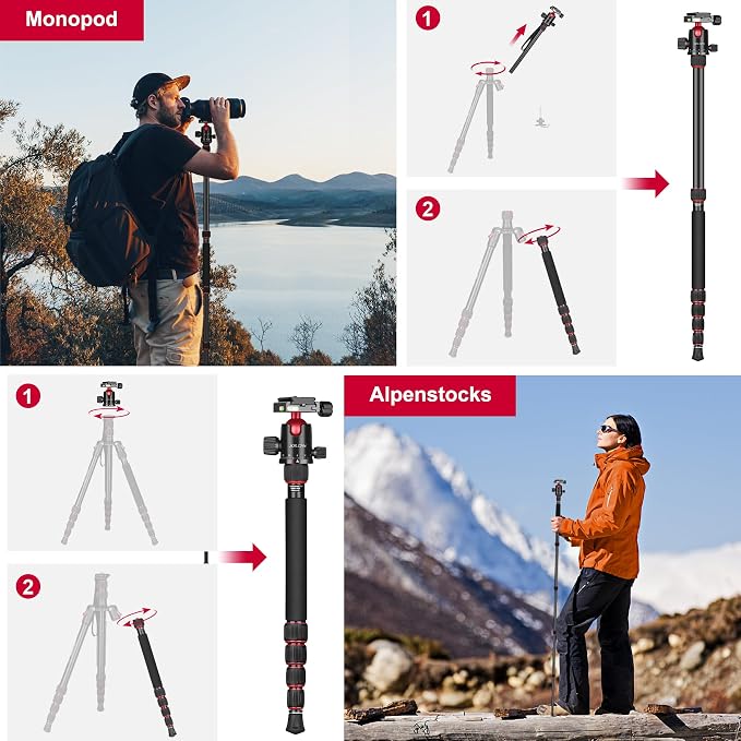 Victiv 80/85 inches Heavy Duty Tripod for Camera and Phone, 85" Camera Monopod Tripod, DSLR Binoculars Spotting Scope Camcorders Video Tripod Stand, 360 Degree Ball Head, 35 lbs Loads | Tripod Stand for DSLR Binoculars Spotting Scope Camcorders Video, ... - Image 8