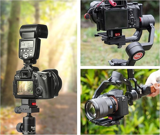 Quick Release Plate, Camera Tripod Mount Arca Swiss QR Plate Fast Claw Clamp Compatible with Canon Sony Nikon Pentax DSLR/SLR/Zhiyun/Feiyu/DJI/Moza Stabilizer, Tripod Slider Gimbal - Image 3