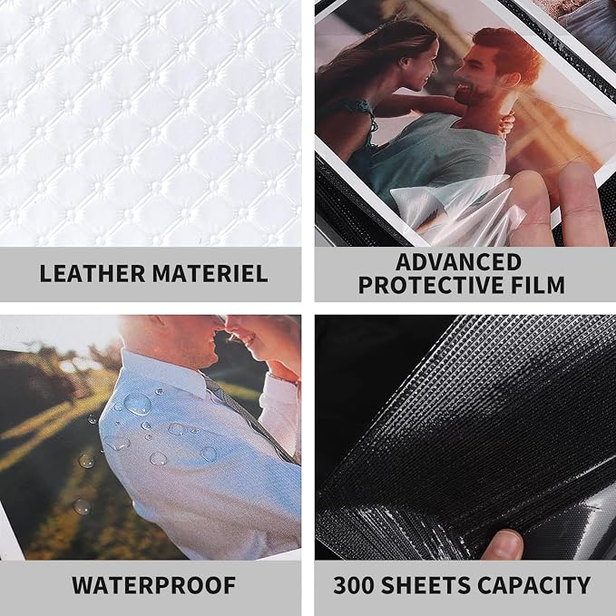 RECUTMS Photo Album 4x6 Pictures, 300 Pockets Large Capacity Picture Album | Acid-Free Black Pages, Leather Cover, Horizontal Pockets, Custom Photo Cover, Perfect for Wedding, Family&Trave - Image 4
