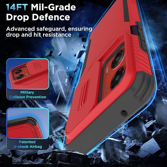 for Motorola G Stylus 5G 2024 Case with 1 HD Screen Protector & Slide Camera Cover [Military-Grade] Phone Case Heavy Duty Rugged Shockproof Protective Cover for Moto G Stylus 5G 2024(Red) - Image 3