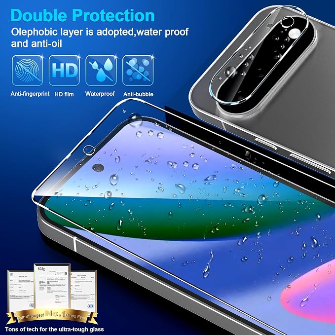 letosan 3 Pack for Google Pixel 11 Pro Screen Protector Tempered Glass + 3 Pack Camera Lens Protector, Military Grade Shatterproof, 9H Hardness, Fingerprint Unlock,Case Friendly 6.3 Inch - Image 6