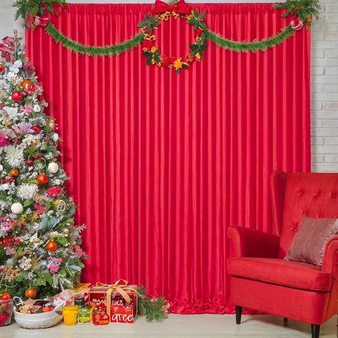 Red Backdrop Curtains 4 Panels-Wrinkle-Free Polyester Photography Drapes Party Photo Backgrounds for Wedding Christmas Photo Backdrops- 16 X10FT (Red) - Image 5