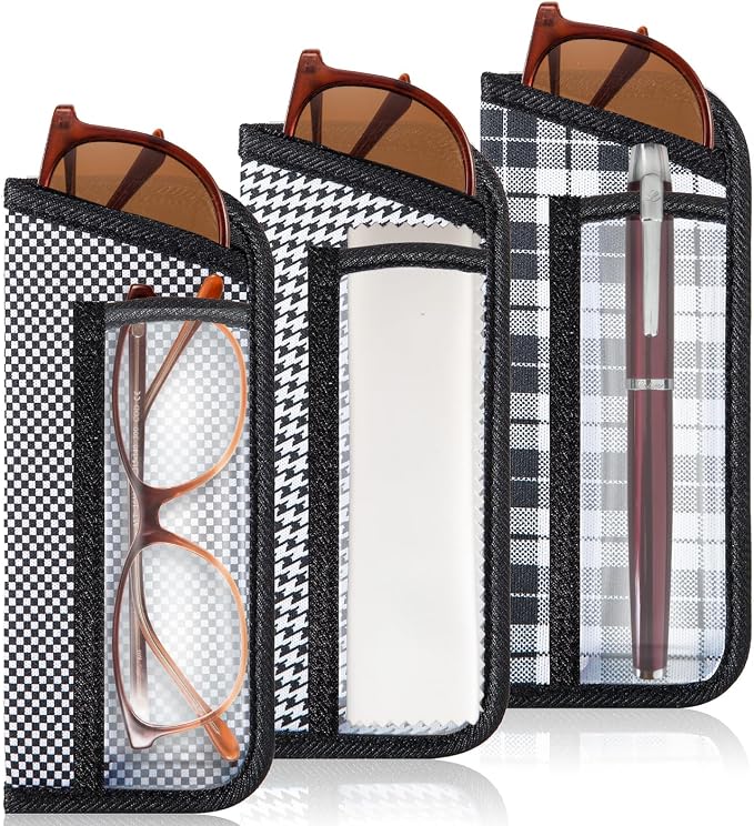 TRIUMPH VISION 3 Pack Reading Glasses Pouch Soft Case Eyeglass Sleeve Slim | Alternative to Bulky Case in bag, Lightweight Lined Padded Protect Optical lens Slip in, Cute Pattern Portable for Daily Use by TRIUMPHVISION