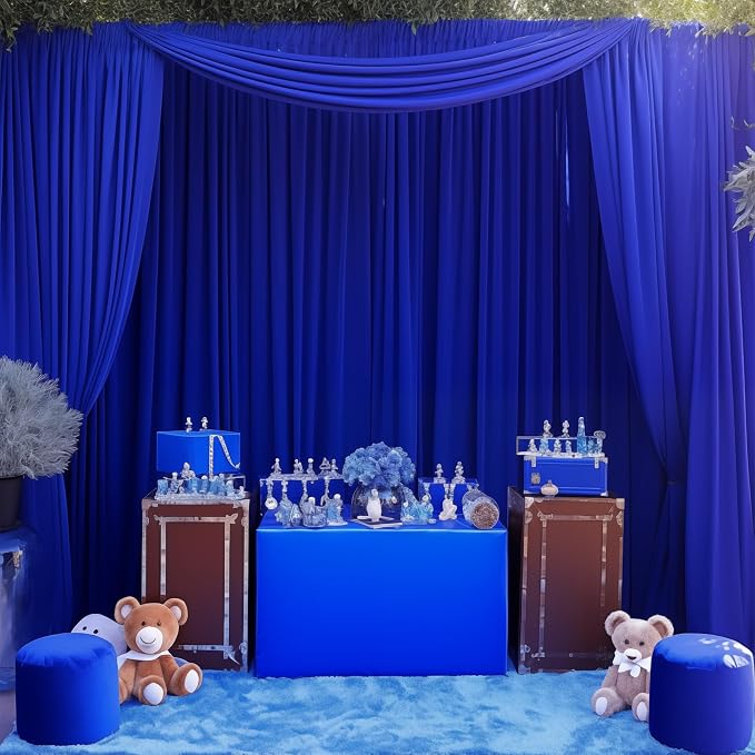 Royal Blue Backdrop Curtains 8 Panels - Wrinkle-Free Polyester Photography Drapes for Baby Shower & Birthday Party - 32 X 10FT - Image 6