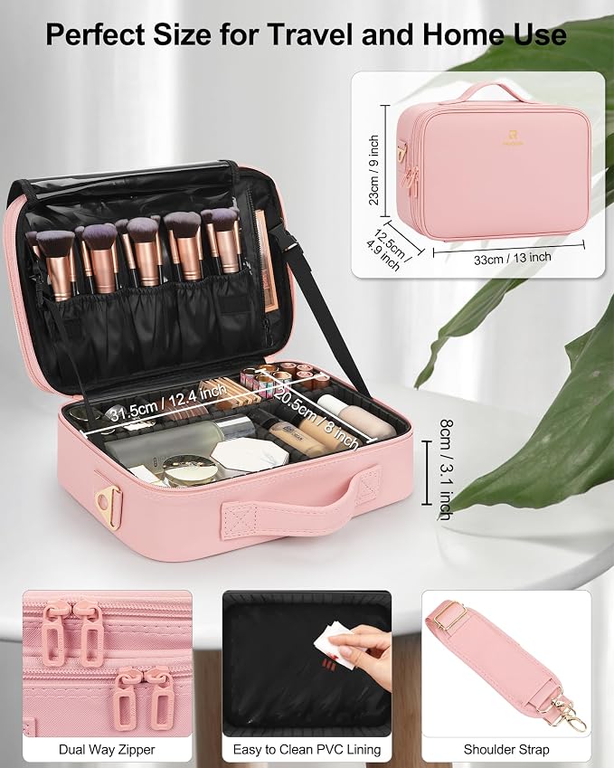 Relavel Travel Makeup Train Case Makeup Cosmetic Case Organizer Portable Artist Storage Bag with Adjustable Dividers for Cosmetics Makeup Brushes Toiletry Jewelry Digital Accessories - Image 5