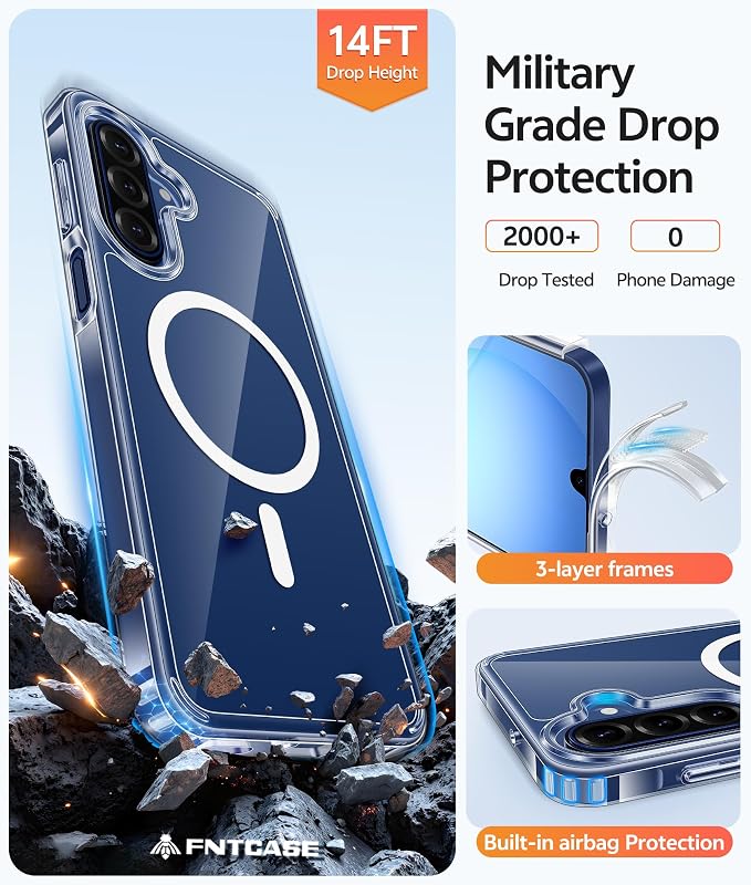 FNTCASE for Galaxy A17/A16 5G Phone Case, Fit for Magsafe, Screen Protector | Clear Anti Yellowing, 14FT Military Grade Drop Protection, Slim Shockproof Protective, for Samsung A 17 A 16 Cover - Image 6