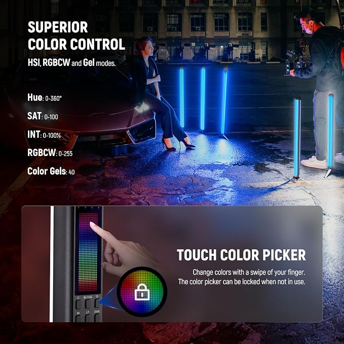 NEEWER TL60 RGB Tube Light, 20W Full Color RGBWW LED Video Lighting Wand Stick for Studio Photography Recording Streaming, APP/2.4G/DMX Control, 7 Pixel Effects 18 Scenes, 2500-10000K CRI97+ TLCI98+ | App/2.4G/DMX Control, 7 Pixel Effects, 2500K-10000K... - Image 5