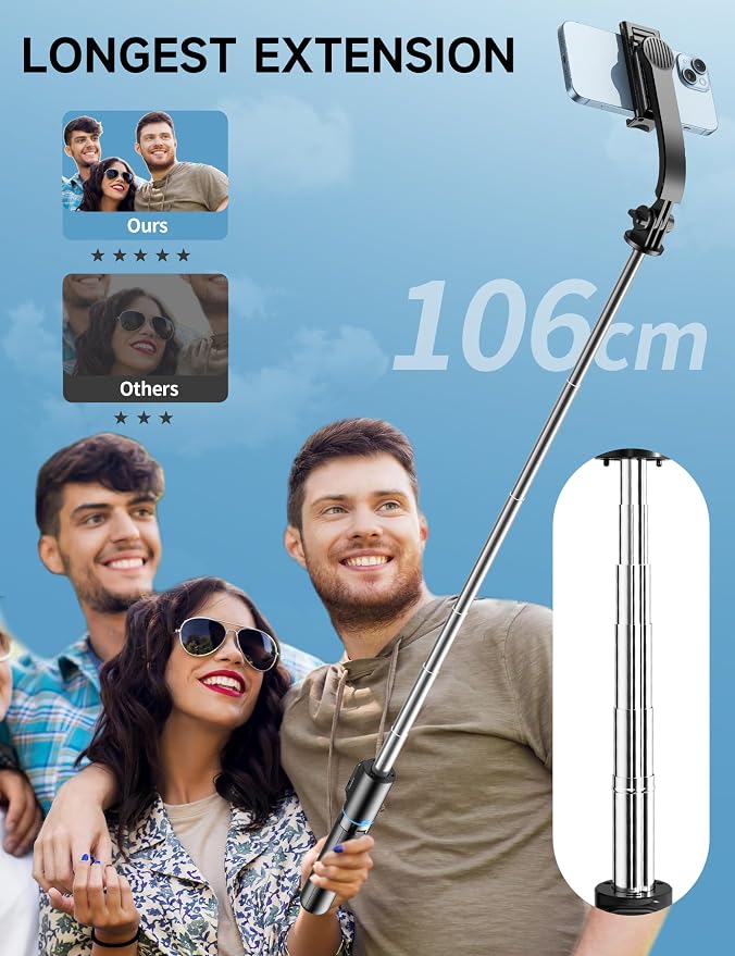 42" Selfie Stick Tripod with Fill Light Extendable Phone Stand All-in-1 Selfie Stick Travel Tripod with Detachable Remote & Phone Holder Cell Phone Tripod Compatible with iPhone/Android - Image 3