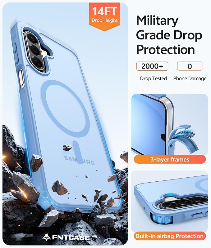FNTCASE for Galaxy A17/A16 5G Phone Case, Fit for Magsafe, Screen Protector | Translucent Matte, 14FT Military Grade Drop Protection, Slim Shockproof Protective, for Samsung A 17 A 16 Cover, Light Blue - Image 5