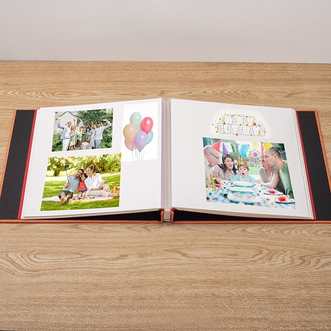 Large Photo Album Self Adhesive for 4x6 5x7 8x10 Pictures Magnetic Scrapbook Album 20 Sheets / 40 Pages Linen Cover DIY Photo Album with A Metallic Pen and and Plastic Board(Orange) - Image 3