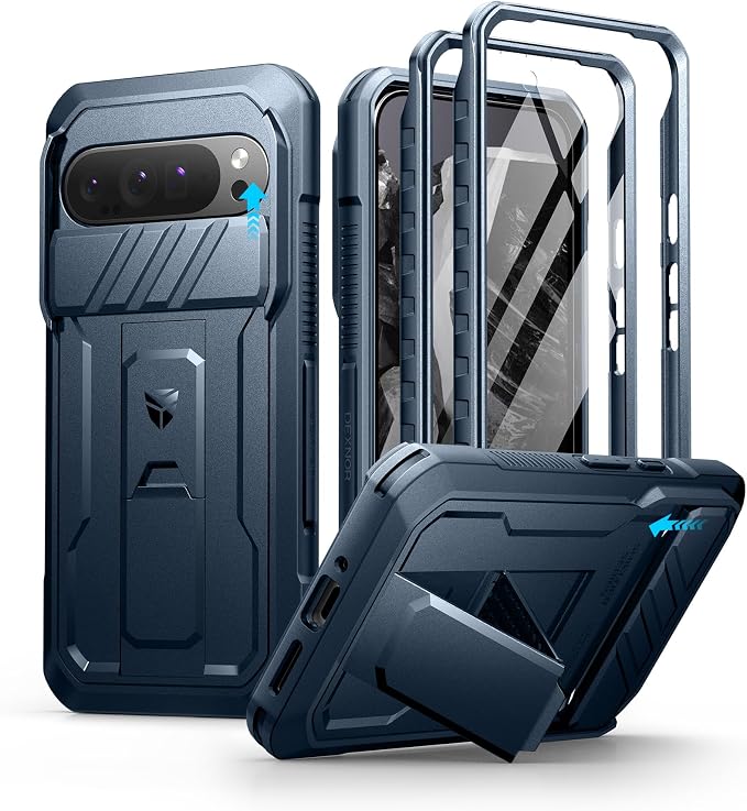 Dexnor for Google Pixel 9 Pro XL Case with Slide Camera Cover & Built-in Screen Protector & Heavy-Duty Kickstand, Full-Body Protective Cover Rugged Bumper Cases for Pixel 9 Pro XL,Navy Blue(2024) by Dexnor