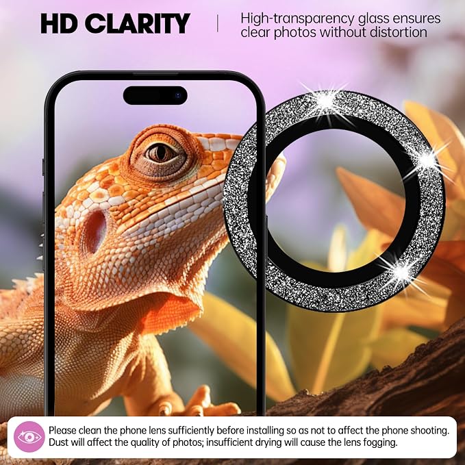 for iPhone 16/16 Plus Camera Lens Protector Bling Glitter, Black | Individual Metal, 9H Hardness, Scratch Resistant, Shockproof, Drop Protection, Case Friendly, Stylish Accessories - Image 4