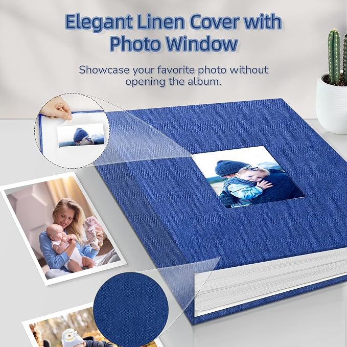 Popotop Photo Album 4x6-100 Photos Photo Books with 100 Vertical Pockets,Linen Cover Albums for Family Wedding Anniversary Baby Vacation Pictures - Image 2