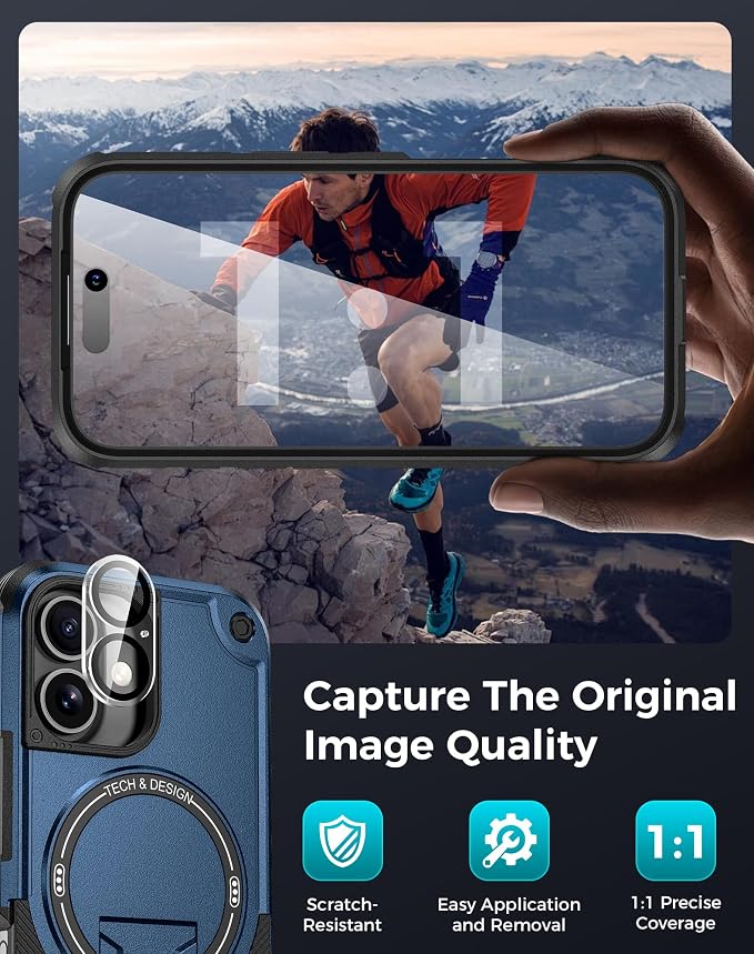 Goton 3 in 1 for iPhone 16 Plus Case with Privacy Screen Protector Blue | Glass Camera Lens Protector,Compatible for MagSafe,Invisible Kickstand, Shockproof Phone Cover for iPhone16 Plus - Image 7