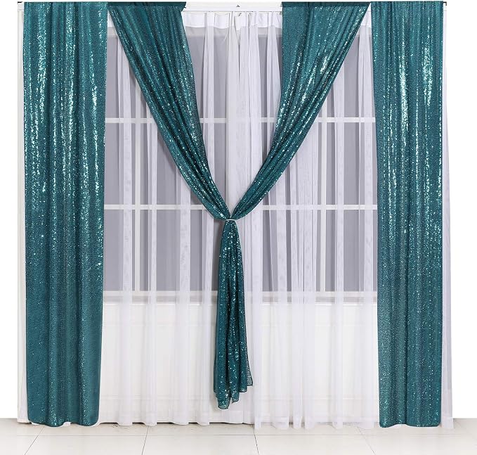 Poise3EHome 2ft x 8ft Teal Sequin Backdrop Curtains 2 Panels for Photography Party Decoration, Teal - Image 8