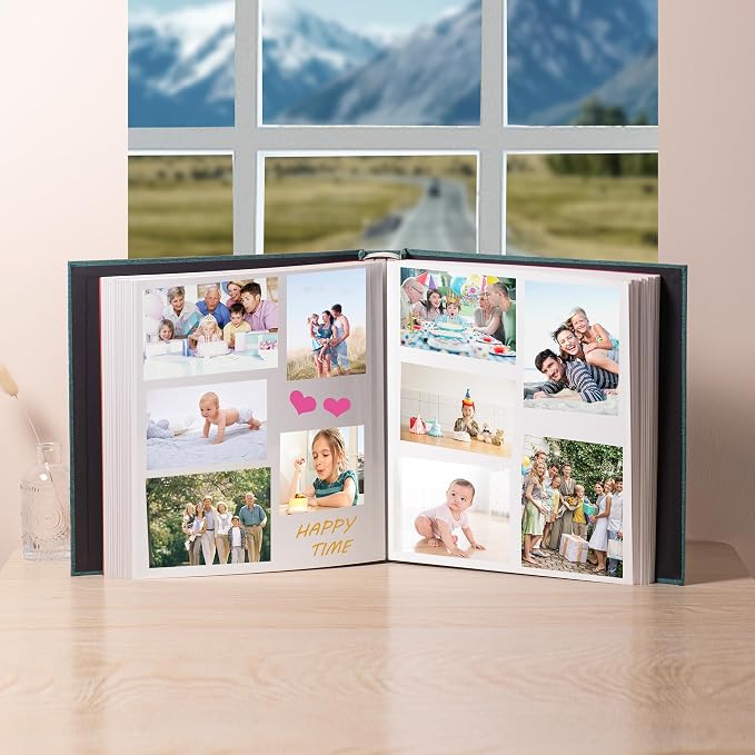 HoneyTolly Large Photo Album Self Adhesive, DIY Scrapbook Album for 600 Photos, 13"x12.6" 120 Pages Linen Cover Memory Book(Dark Green) - Image 2