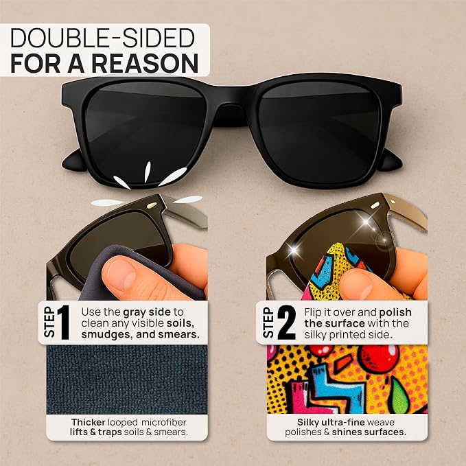 Microfiber Wholesale Quick Cloth Glasses Cleaning Cloths – 5x7 Popart | 2 Pack with Case | Double-Sided Lens Cleaner for Eyeglasses, Camera, Screens & Glass | Reusable Microfiber Glass Polishing - Image 3