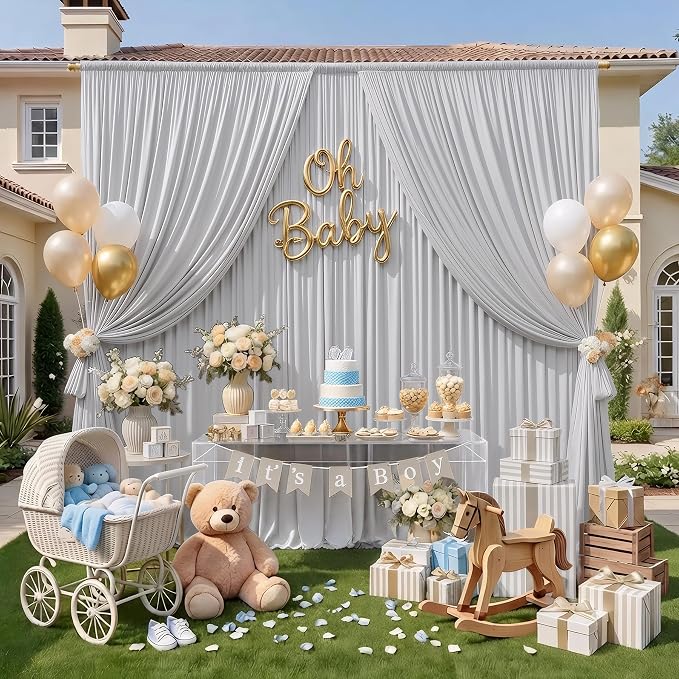 20ft x 10ft Wrinkle Free Silver Backdrop Curtain for Parties, Thick Polyester Backdrop Drapes for Wedding Space Birthday Party Background Baby Shower Decor - Image 7