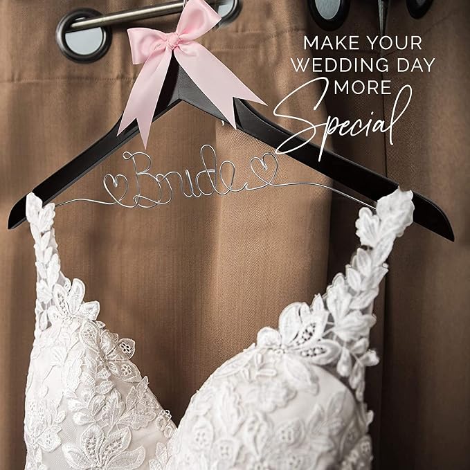 Bride Hanger for Wedding Dress, Wooden Gown Display with White Finish, Elegant Keepsake for Ceremony Photos, Bridal Shower Gift, Getting Ready Accessory for Special Day(Anatto Wood) - Image 5