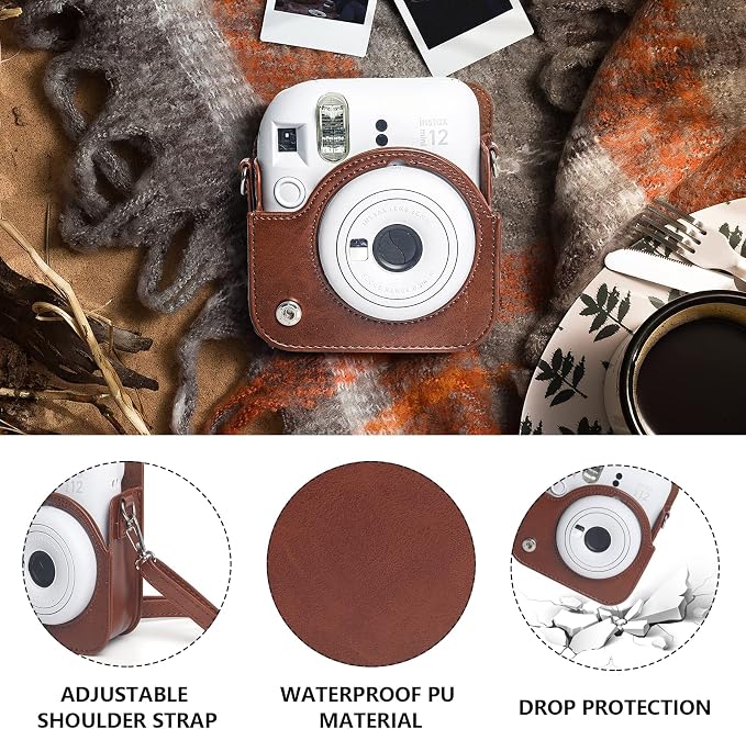 CAIYOULE Camera Case for Fujifilm Instax Mini 12 Instant Film Camera | Protective Camera Case, Camera Crossbody Bag for Fuji Mini 12 with Photo Album, Adjustable Shoulder Strap, Brown - Image 3